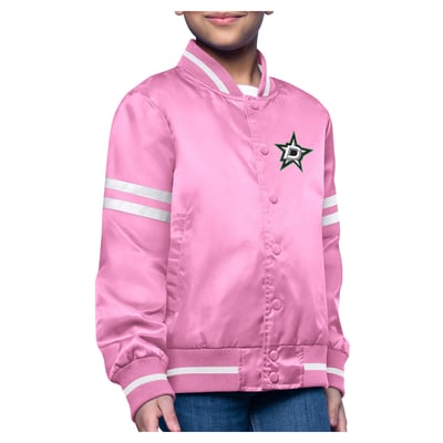  Dallas Stars Starter Youth Printed Logo Satin Varsity Full-Snap Jacket - Pink